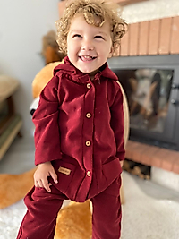 Kapşonlu Önden Düğmeli Kışlık Bordo Tulum