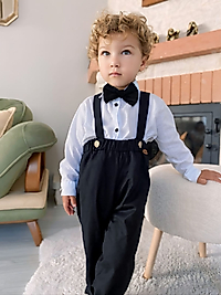 Gold Düğmeli Uzun Siyah Salopet Papyonlu