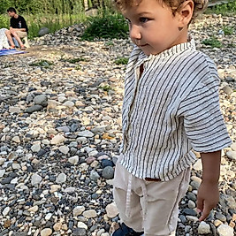 Müslin Pamuklu Cizgili Gömlek ve Krem Pantolon