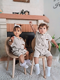 Müslin cizgili pamuklu tulum