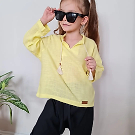 Harem Pantolon Salas Pamuklu Üstlük Sarı