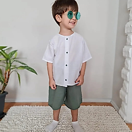 YAZLIK PAMUKLU GOMLUK SORT TAKIM BEYAZ YEŞİL