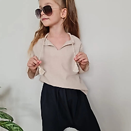 Harem Pantolon Salas Pamuklu Üstlük Krem