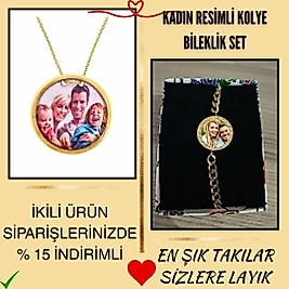 Kadın canlı resimli kolye bileklik set