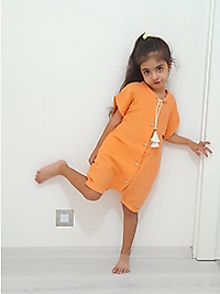 Ünisex Müslin Pamukklu Önden Düğmeli Tulum TURUNCU