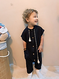 Pamuklu Önden  Düğmeli Yandan Cepli Püskül Detaylı Tulum