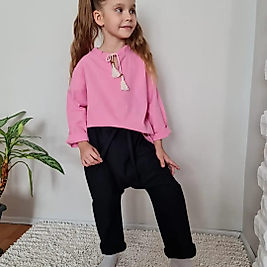 Harem Pantolon Salas Pamuklu Üstlük Pembe