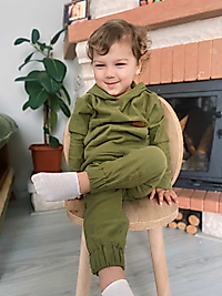 Ünisex KAPŞONLU Kanguru Cepli Esofman Takımı Haki