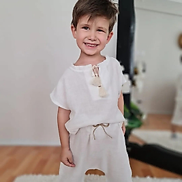 Müslin Sortlu Salas Takım Beyaz