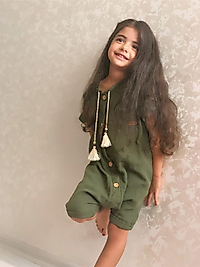 Ünisex Müslin Pamukklu Önden Düğmeli Tulum Haki