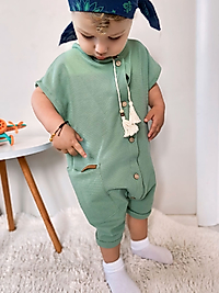 Önden Düğmeli Püskül Detaylı Yandan Cepli Tulum Yeşil