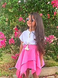 PAMUKLU KETEN ETEKLİ TAKİM PEMBE-BEYAZ