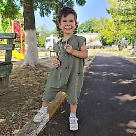 Ünisex Askılı Önden Cep Ve Düğmeli Tulum Haki