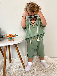 Pamuklu Yazlık Salas Püskül Detaylı Sortlu Takım YEŞİL